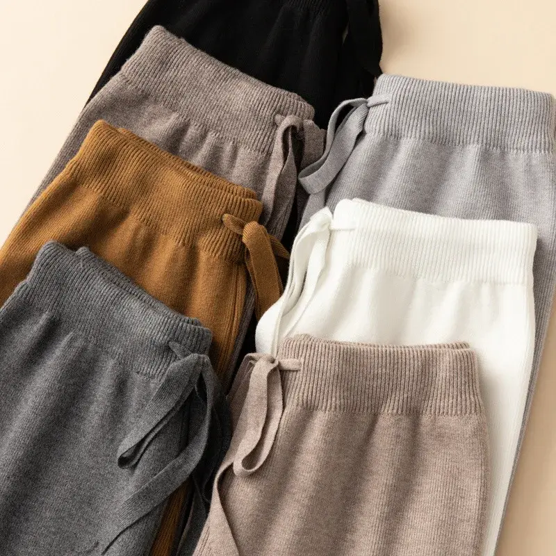 Autumn/winter New Fashion Knitbell Bottoms Women's Straight-leg Thick Casual Drape Sweatpants High-waisted Outerwear Trousers