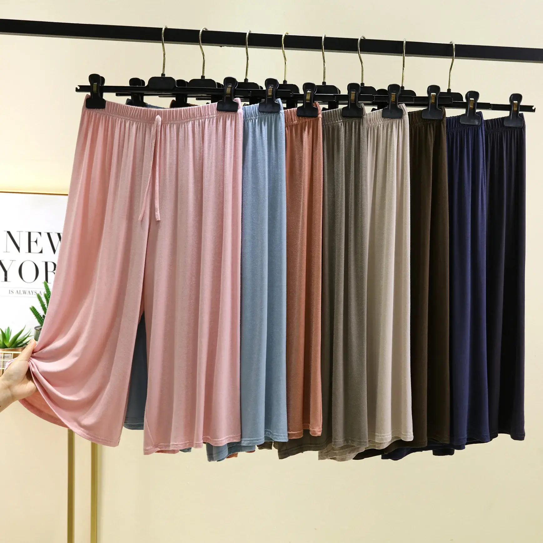 High Waist Drapey Casual Pants Women Summer Thin Straight Leg Large Size Modal Seven-Foot Loose Slimming Wide Leg Trousers