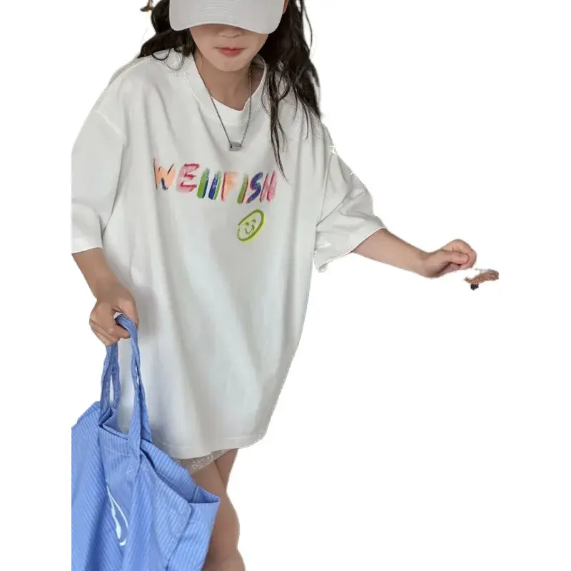 Girls Half Sleeve T-Shirt Summer Fashionable Short Sleeve Crew Neck Cotton Top Children's Clothing Summer Style Kids' Tee