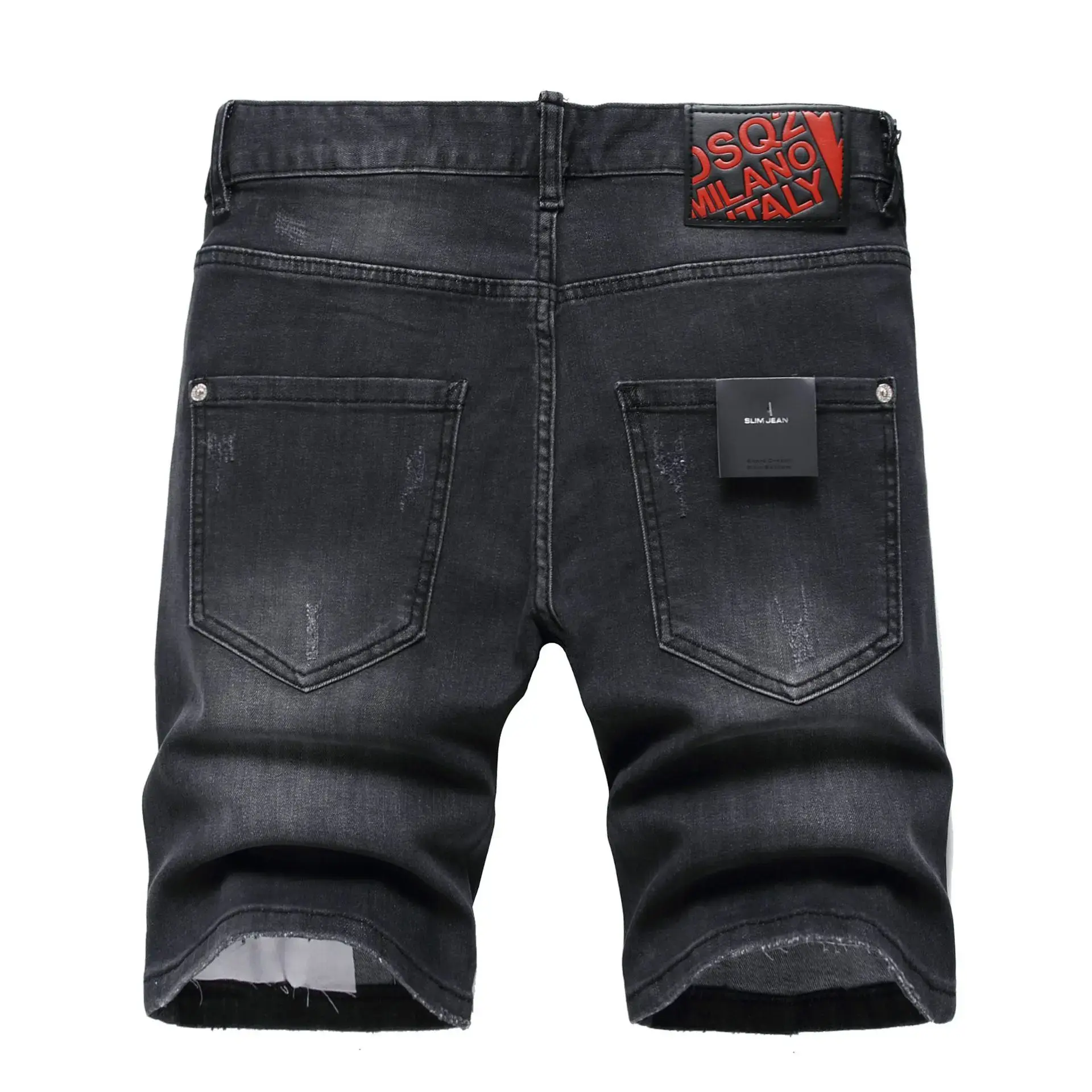 2022 Summer New Men's Denim Shorts Trendy Brand Hole Elastic Five-Piece Slims Smooths Your Silhouette Small Printed Fashionable
