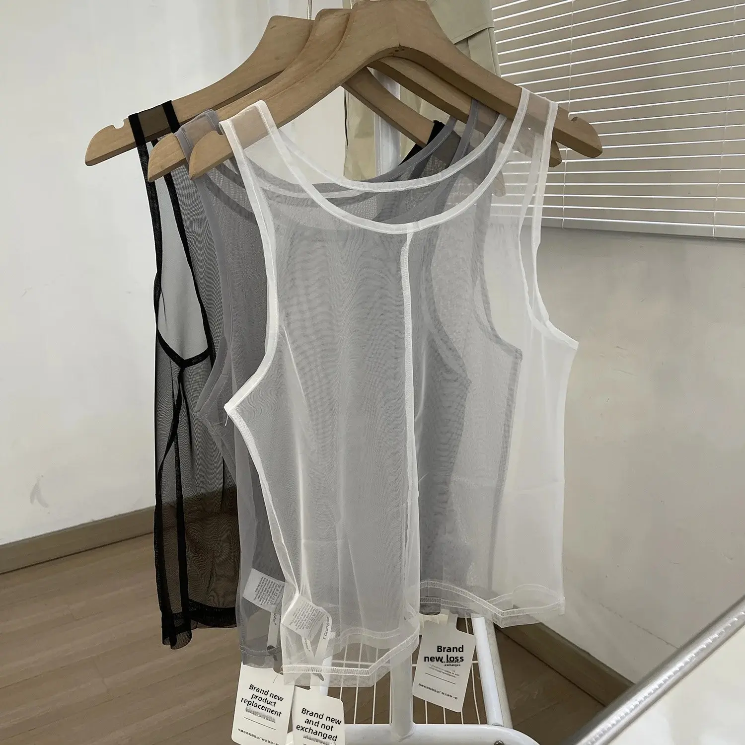 Women's Mesh Strap Vest Short Style round Neck Overlap Wear Pure Desirable Spicy Short Shirt Inner And Outer Wear