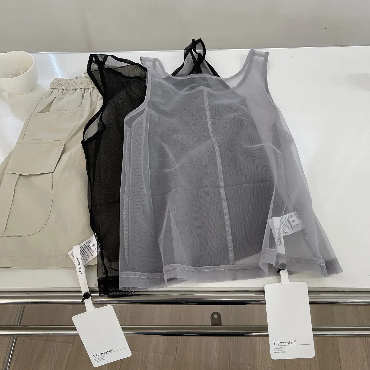 Women's Mesh Strap Vest Short Style round Neck Overlap Wear Pure Desirable Spicy Short Shirt Inner And Outer Wear