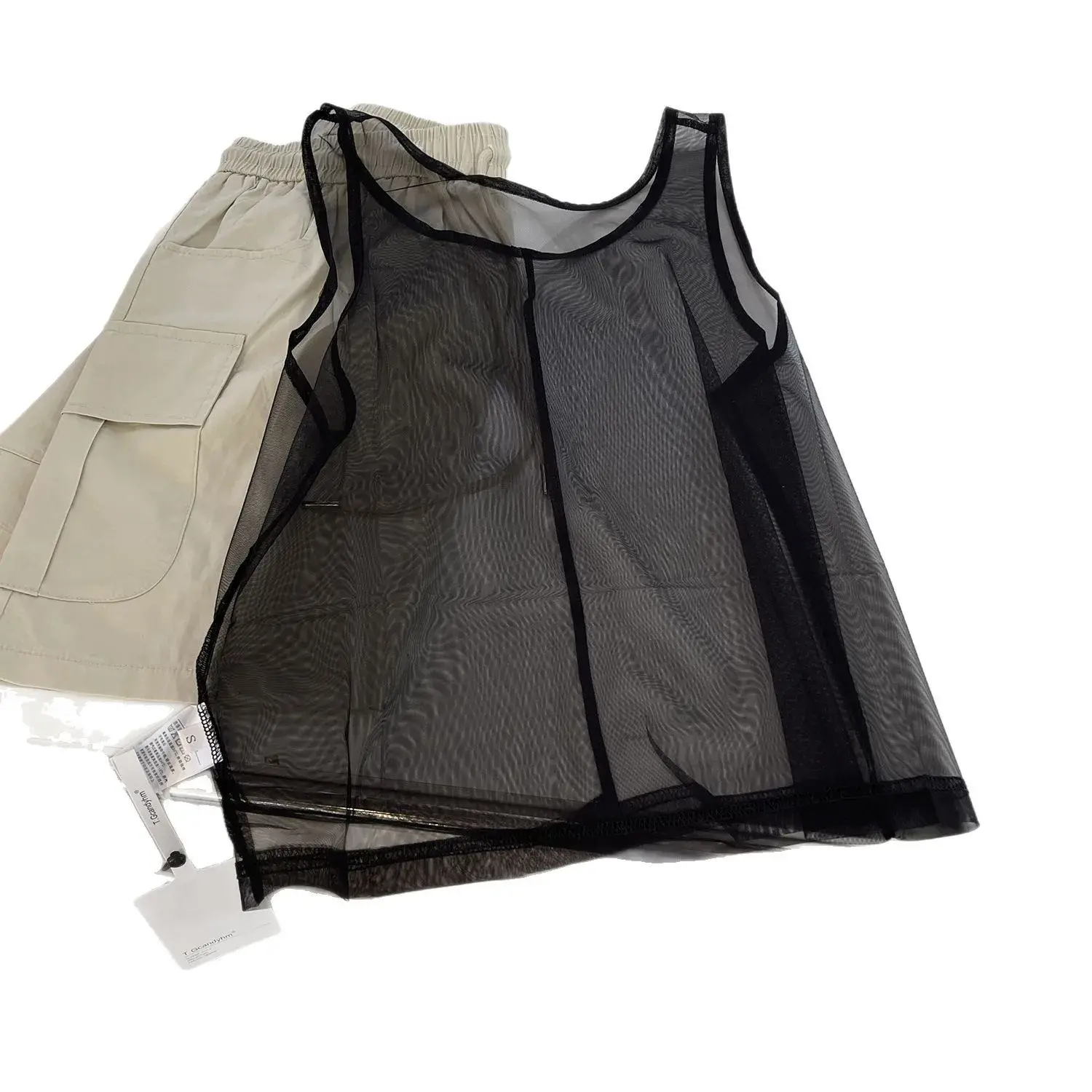 Women's Mesh Strap Vest Short Style round Neck Overlap Wear Pure Desirable Spicy Short Shirt Inner And Outer Wear
