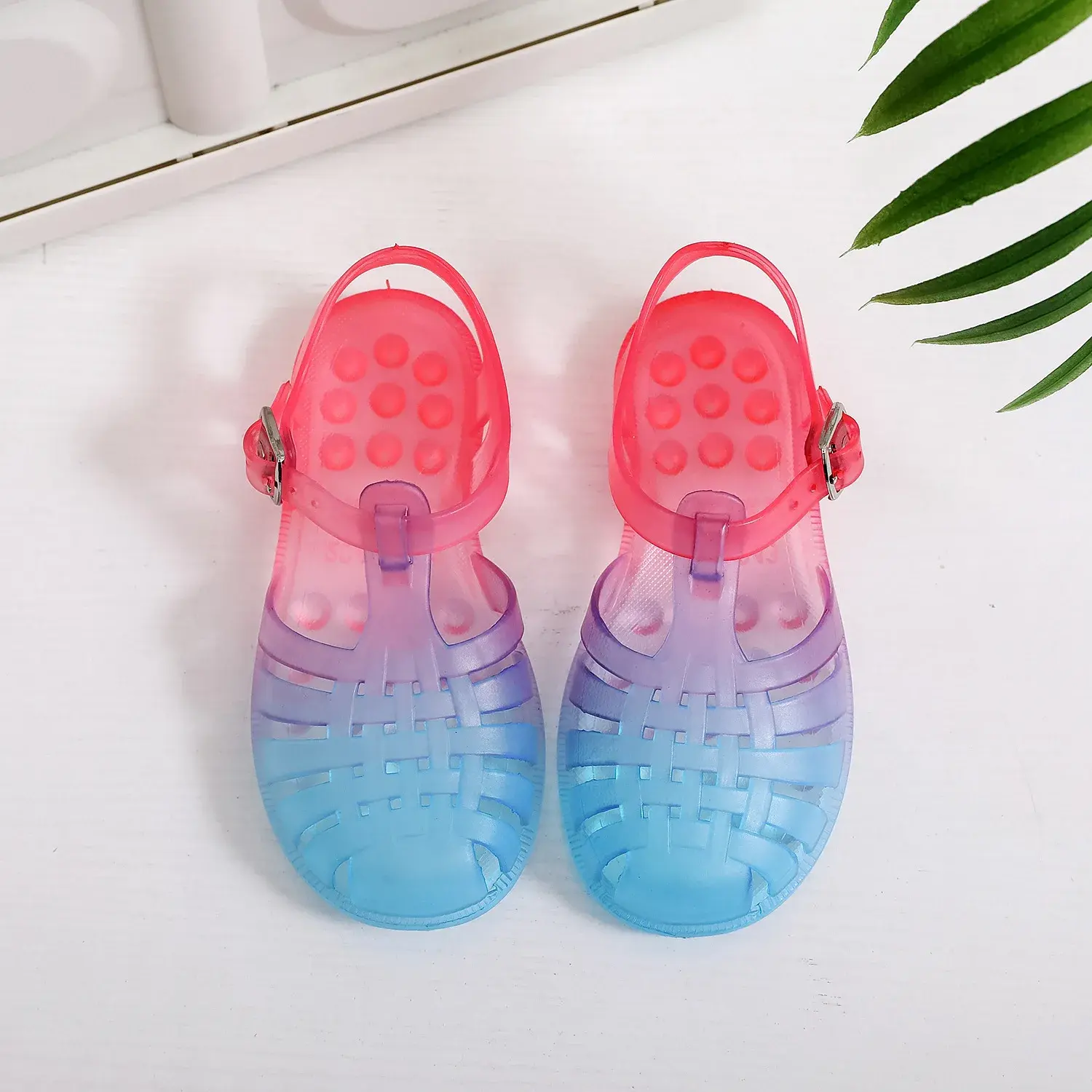 Parent-Child Children's Sandals Women's Outerwear Soft Bottom Gradient Color Hollow Out Sandals Hollow Sponge Baby Step Learning