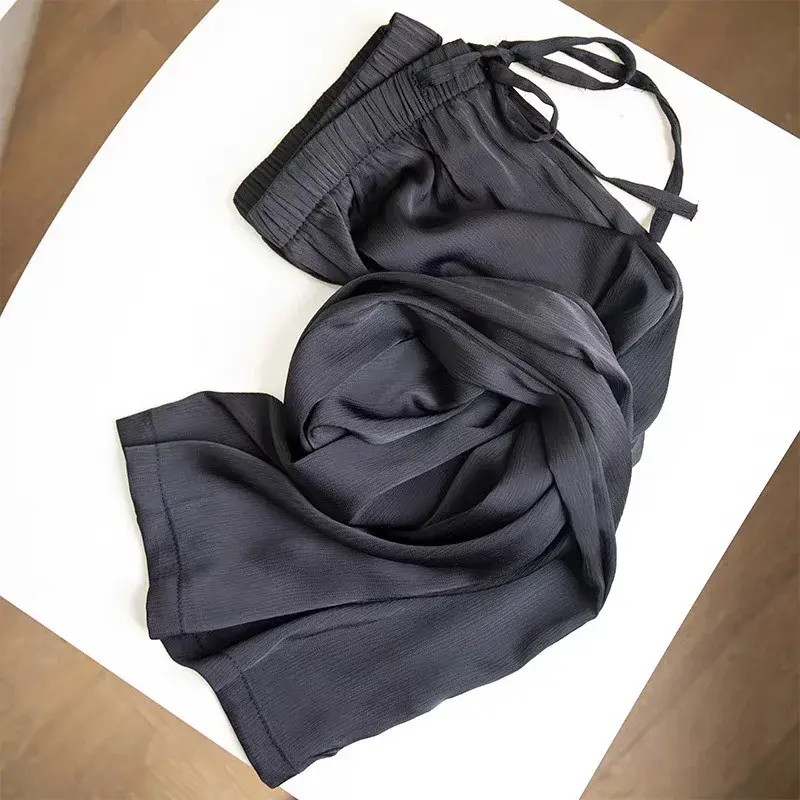 Summer Ice Silk Wide Leg Pants Women Loose Small Size Straight Tube Large Casual High Waist Acetate Sun Protection Trousers