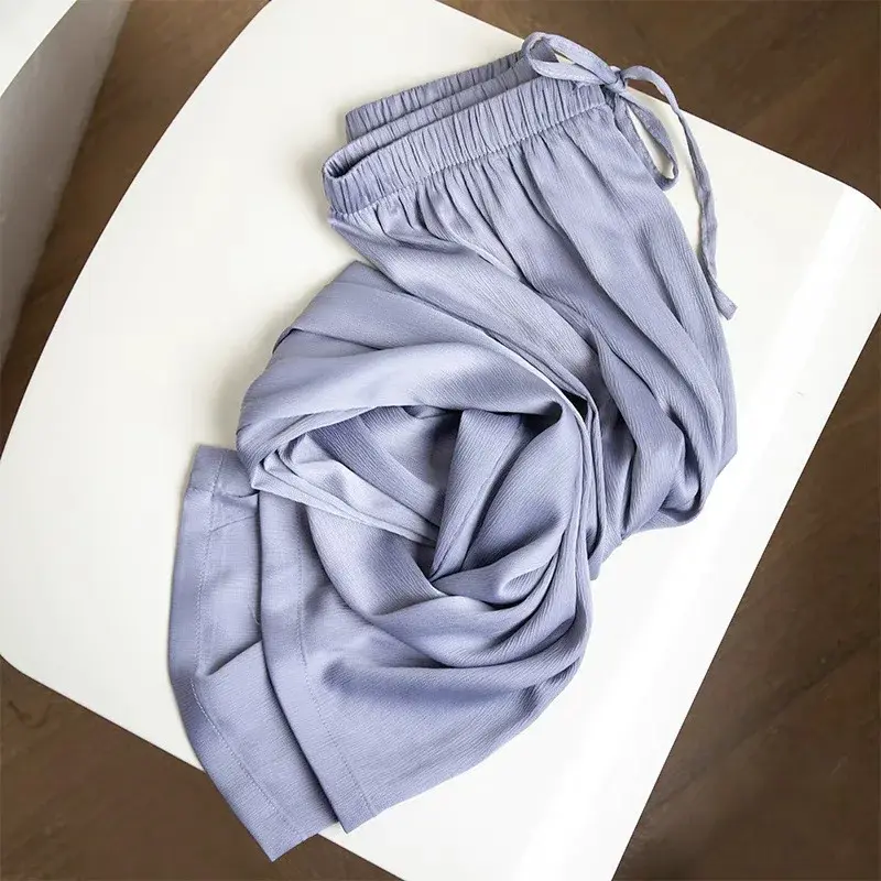 Summer Ice Silk Wide Leg Pants Women Loose Small Size Straight Tube Large Casual High Waist Acetate Sun Protection Trousers
