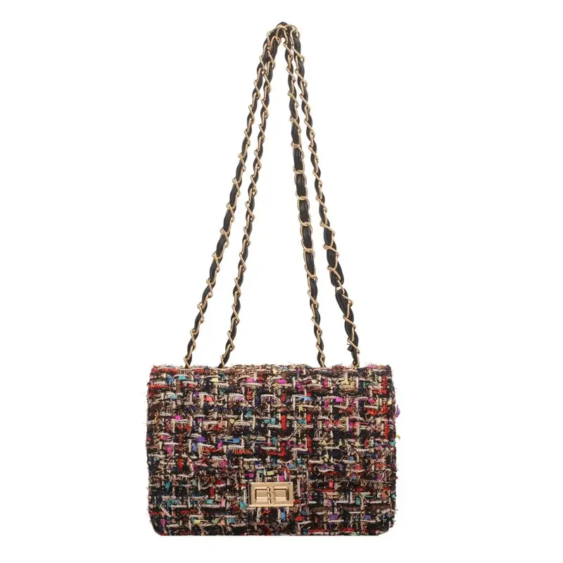 Fashionable Versatile Guangzhou Women's Bag Tweed Style Straw Bag 2023 Korean Version Chain Shoulder Crossbody Motorcycle Equipm