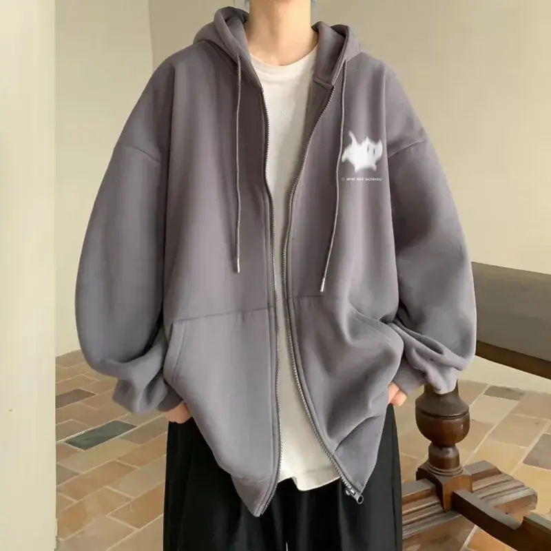 2023 New Men's Cardigan Sweatshirt Loose Fit Hooded Jacket American Style Trendy Brand Casual Top For Youth Spring Autumn