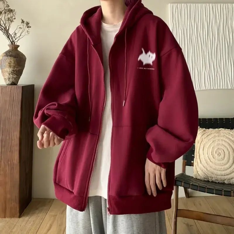 2023 New Men's Cardigan Sweatshirt Loose Fit Hooded Jacket American Style Trendy Brand Casual Top For Youth Spring Autumn