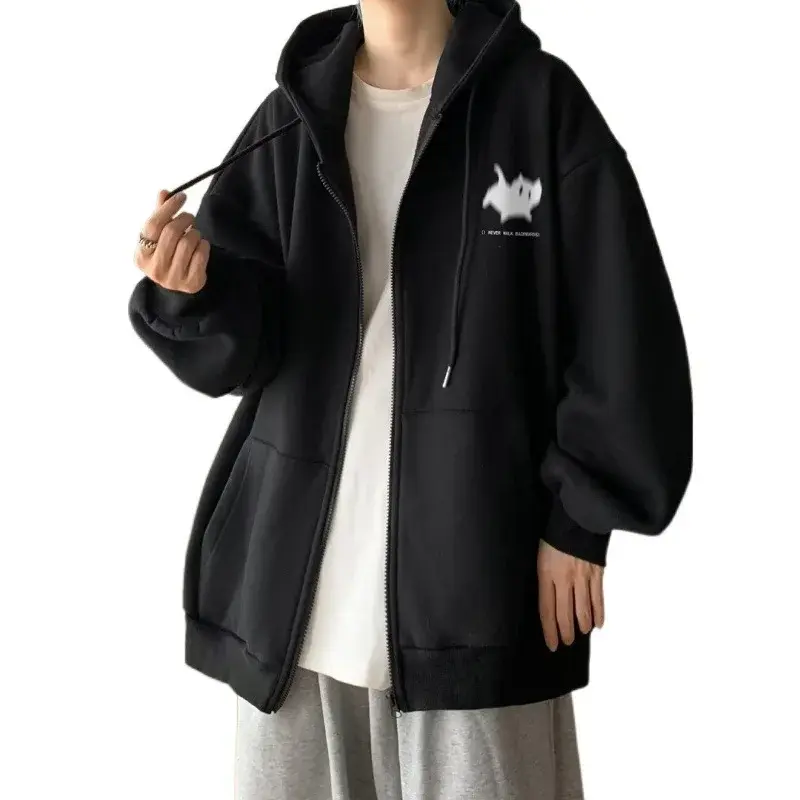 2023 New Men's Cardigan Sweatshirt Loose Fit Hooded Jacket American Style Trendy Brand Casual Top For Youth Spring Autumn