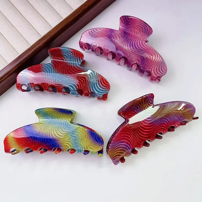 High Quality Emijay Hair Claw Glittering Pink Wave Shark Hair Clip Women's Hair Accessories Large Size Bun Hair Clips