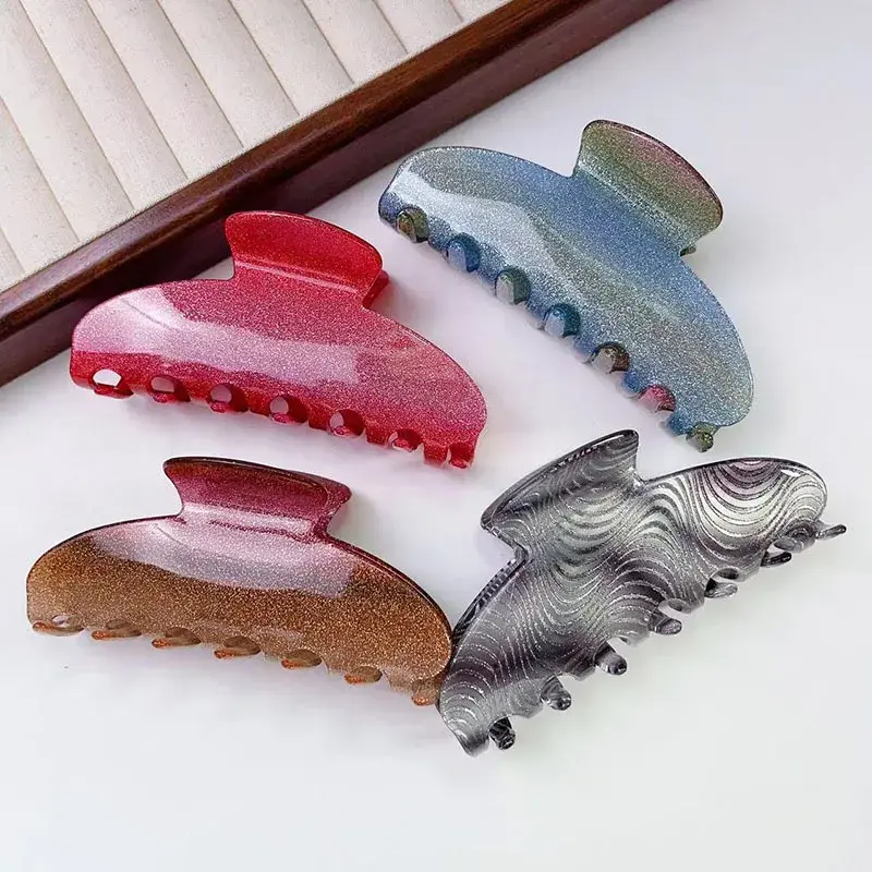 High Quality Emijay Hair Claw Glittering Pink Wave Shark Hair Clip Women's Hair Accessories Large Size Bun Hair Clips