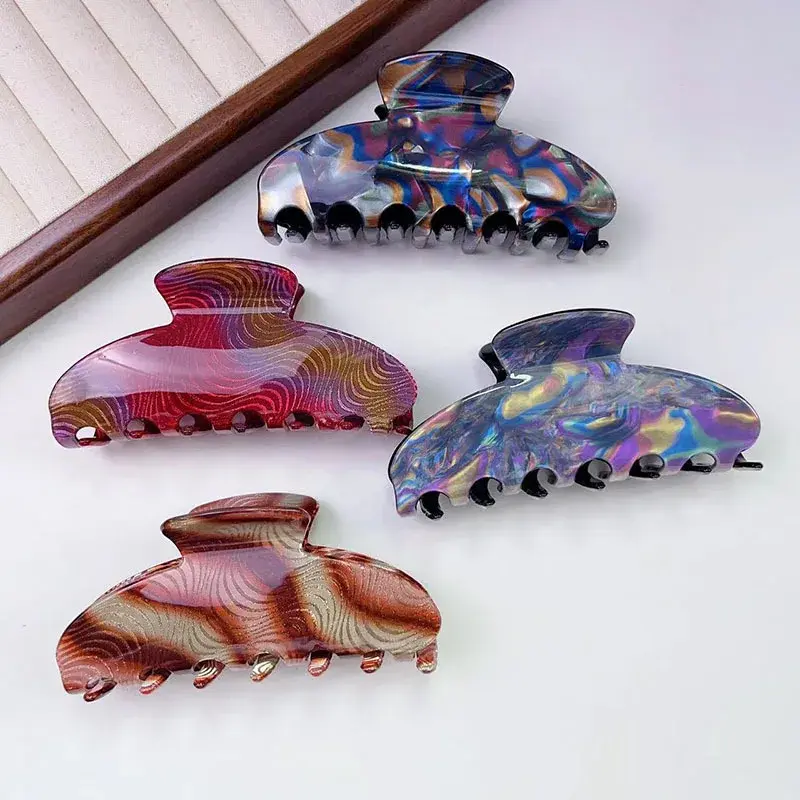 High Quality Emijay Hair Claw Glittering Pink Wave Shark Hair Clip Women's Hair Accessories Large Size Bun Hair Clips
