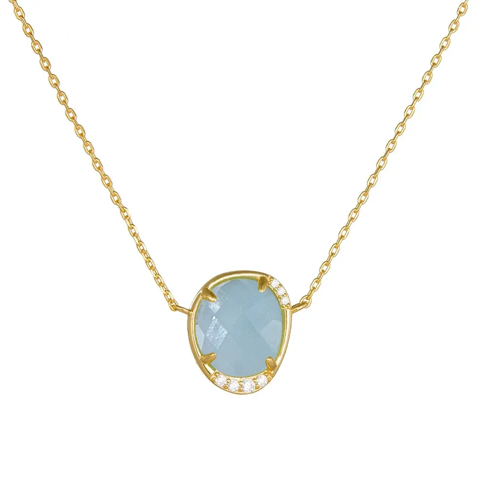 Natural Oval Egg Shaped Royal Blue Gemstone Pendant Pure Silver Necklace Women's European and American Cross-border Niche High-E