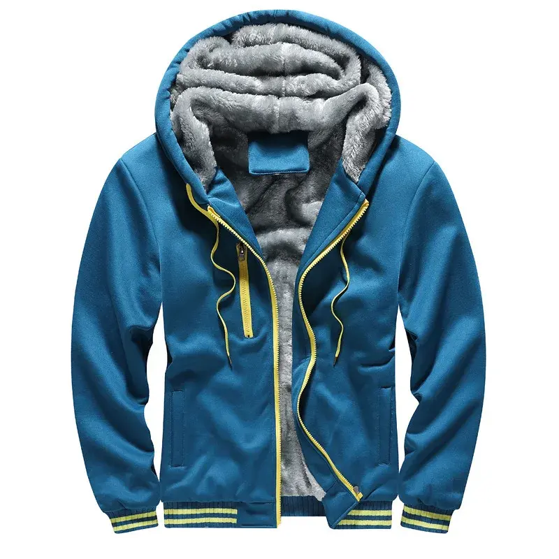 Thickened Hooded Sweatshirt Autumn Winter Fleece-Lined Warm Hooded Jacket For Teenage Boys Men's Cardigan Casual Style