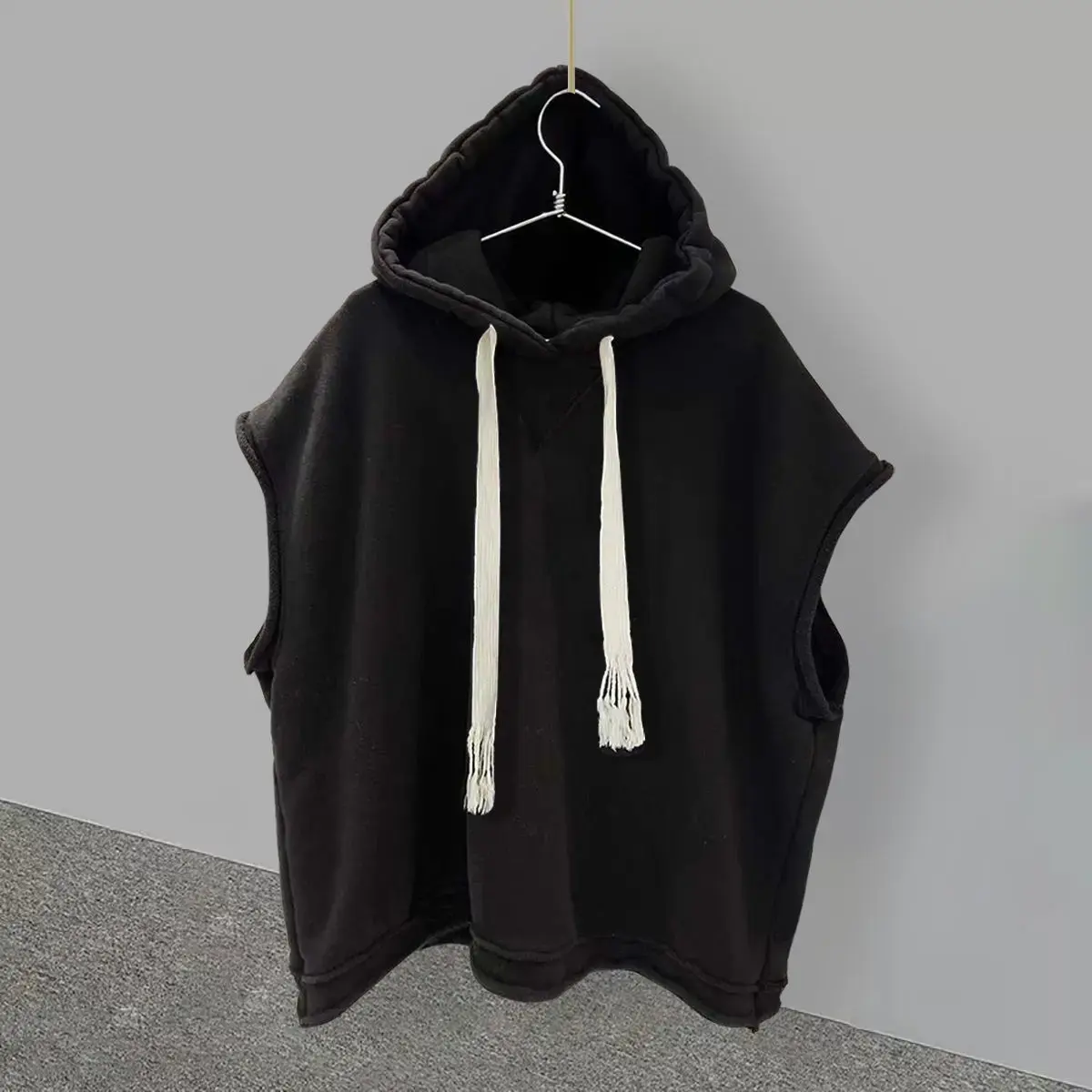 Trendy Solid Color Hooded Men's T-shirt Summer Style Versatile Shoulder Vest Casual Loose Fit Korean Version Ins