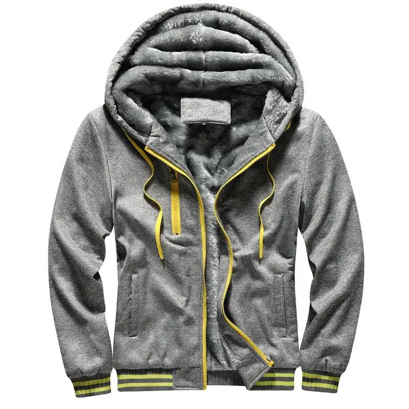 Thickened Hooded Sweatshirt Autumn Winter Fleece-Lined Warm Hooded Jacket For Teenage Boys Men's Cardigan Casual Style