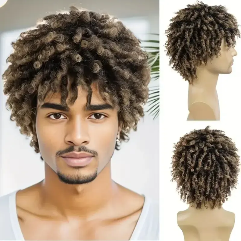 New Cross-border Xuchang Chemical Fiber Men's African Dirty Dreads Wig Cap Small Curl Fake Hair for Black People