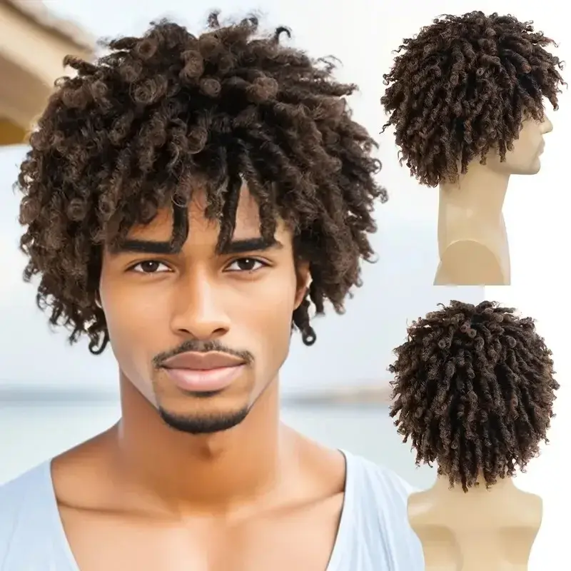 New Cross-border Xuchang Chemical Fiber Men's African Dirty Dreads Wig Cap Small Curl Fake Hair for Black People