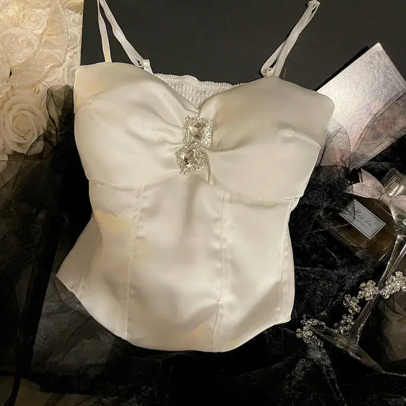 Silk Satin Crop Top Camisole Vest Inner Wear Pure Desire New Arrival Summer 2025 Women's Fashion Tank Top Strap Vest