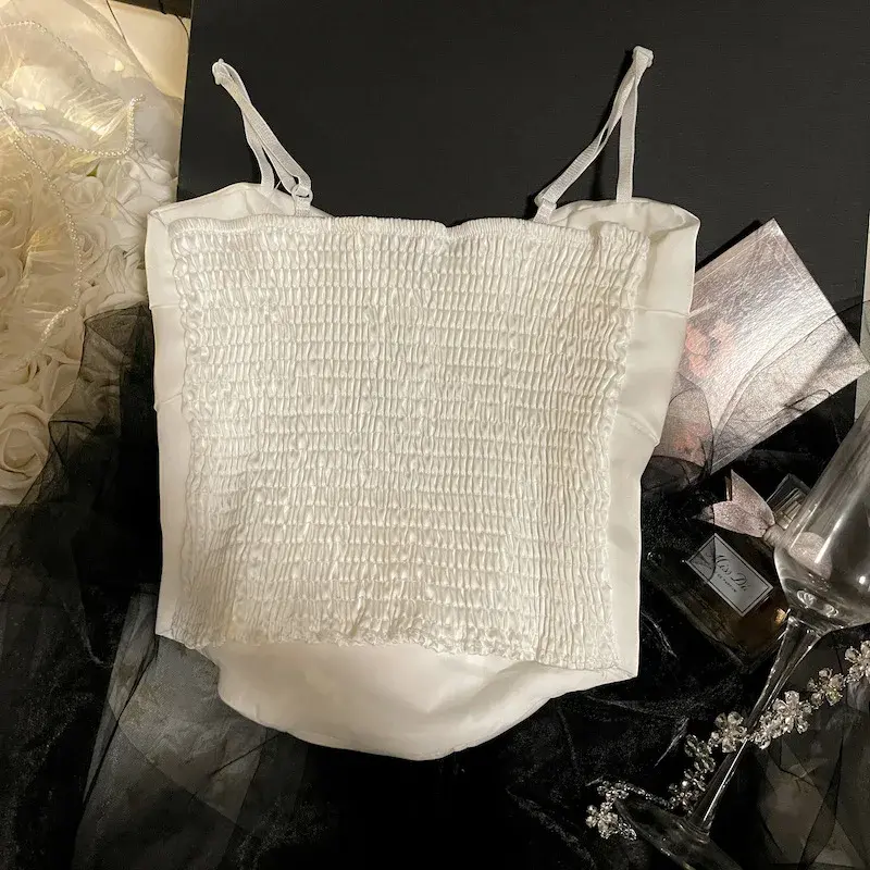 Silk Satin Crop Top Camisole Vest Inner Wear Pure Desire New Arrival Summer 2025 Women's Fashion Tank Top Strap Vest