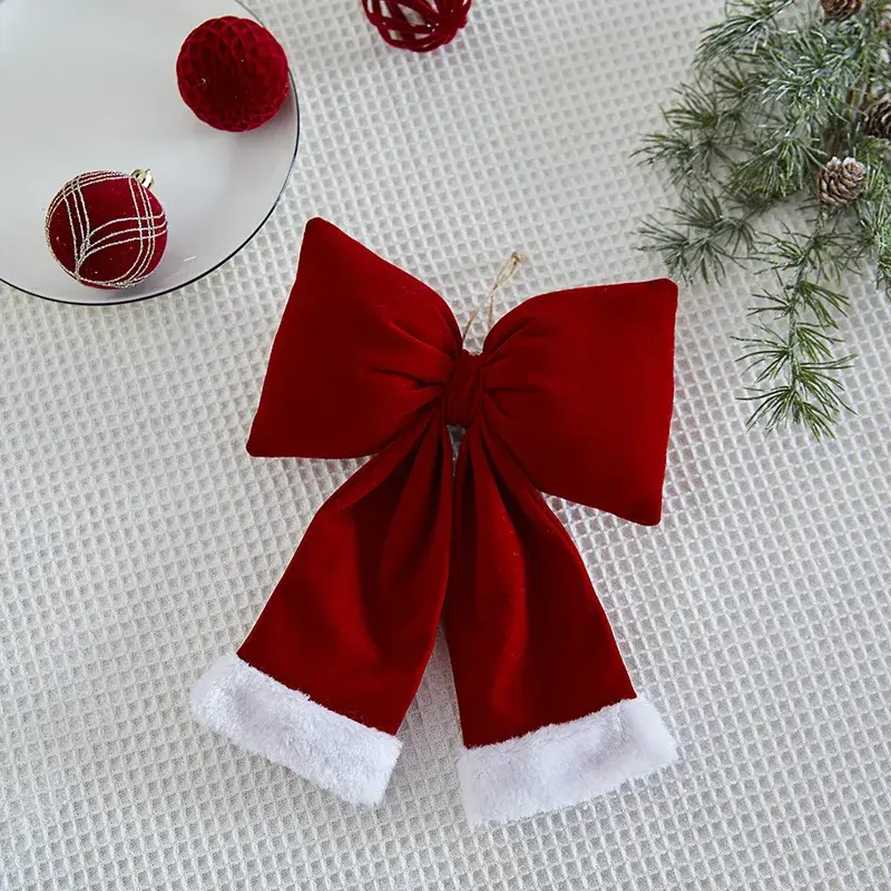Christmas Tree Decorations Bow Large Hanging Photo Atmosphere Props Flocking Bow Home Use Small Ornaments Mini Models