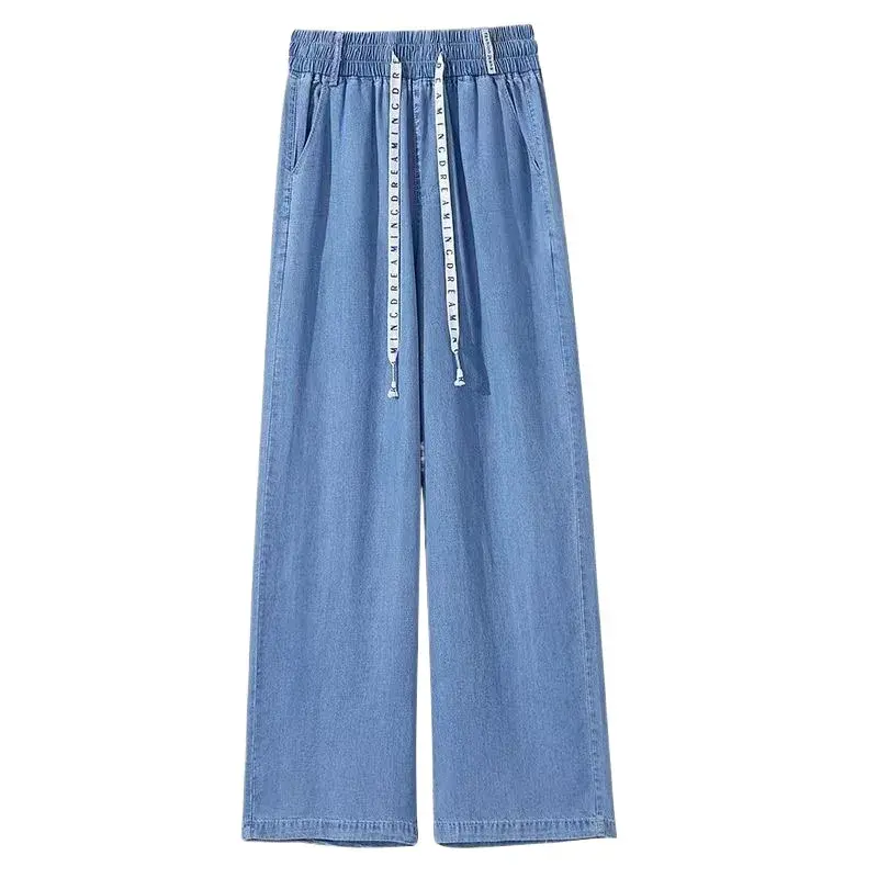 High Waist Straight Leg Tencel Denim Jeans Ice Silk Casual Summer Thin Wide Leg Pants Women's Fashion Comfortable Fit Jeans