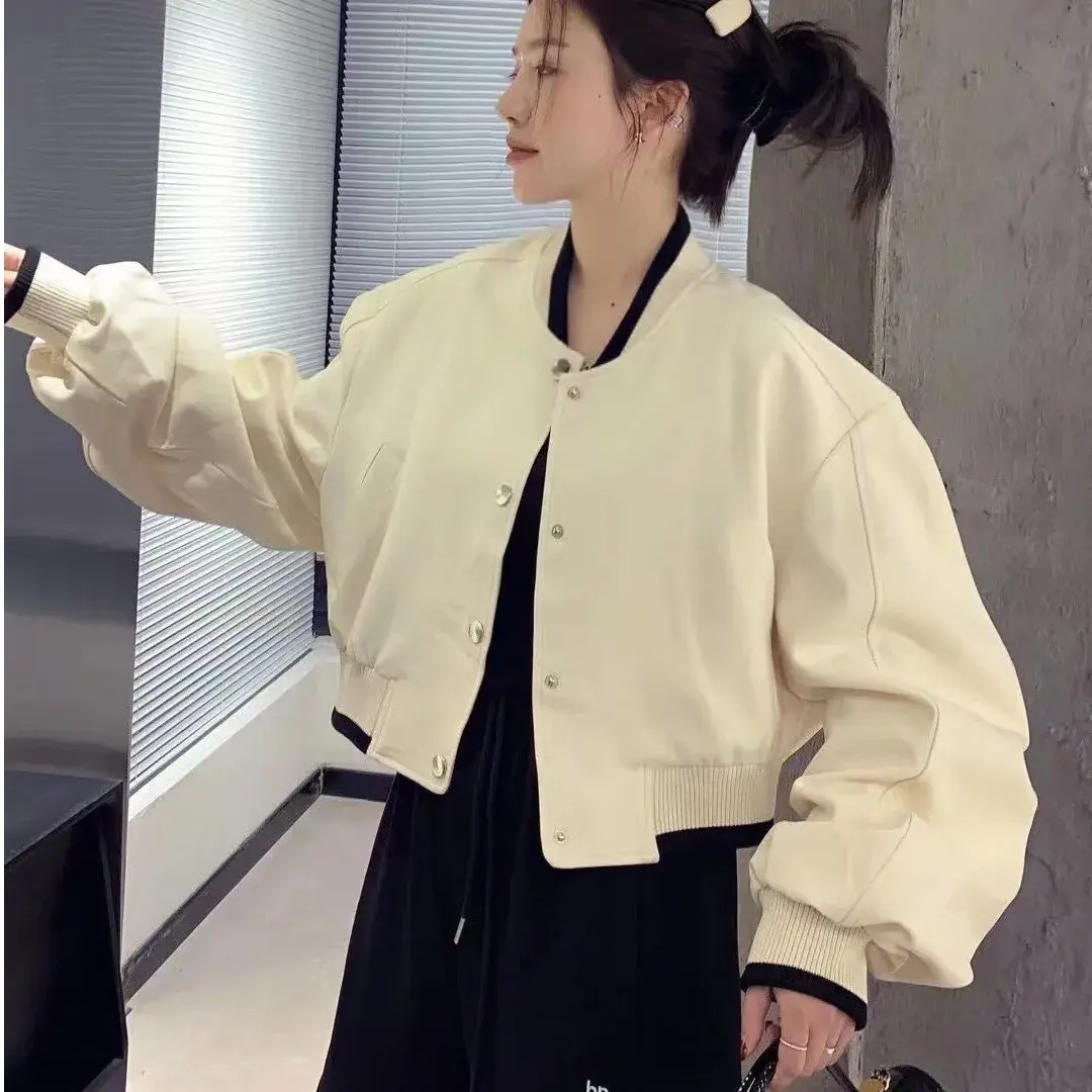 Slim Fit Anti-Pilling Fabric Korean Style Loose Baseball Jacket Women's College Style Trendy Outerwear Elegant And Handsome