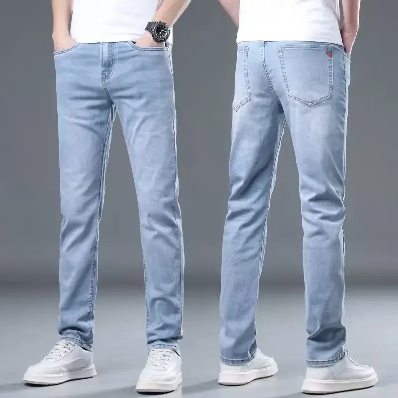 Men's Jeans Summer Thin Elastic Loose-Fit Straight-Leg Pants New 2024 Casual Ice Silk Trousers Chinese Mainland Origin