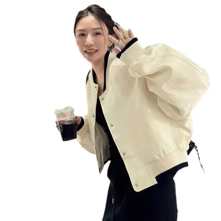 Slim Fit Anti-Pilling Fabric Korean Style Loose Baseball Jacket Women's College Style Trendy Outerwear Elegant And Handsome