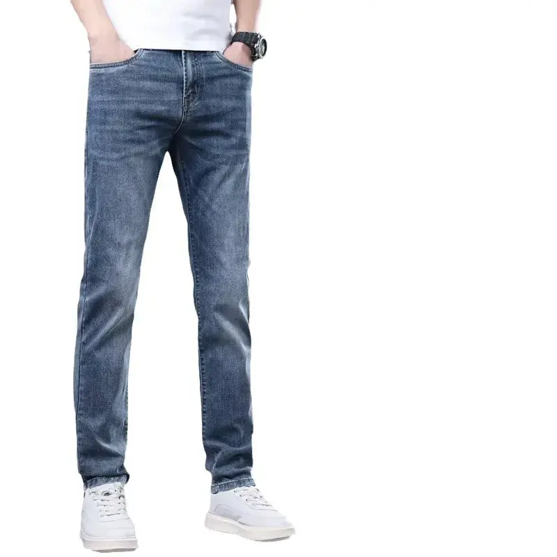 Men's Jeans Summer Thin Elastic Loose-Fit Straight-Leg Pants New 2024 Casual Ice Silk Trousers Chinese Mainland Origin
