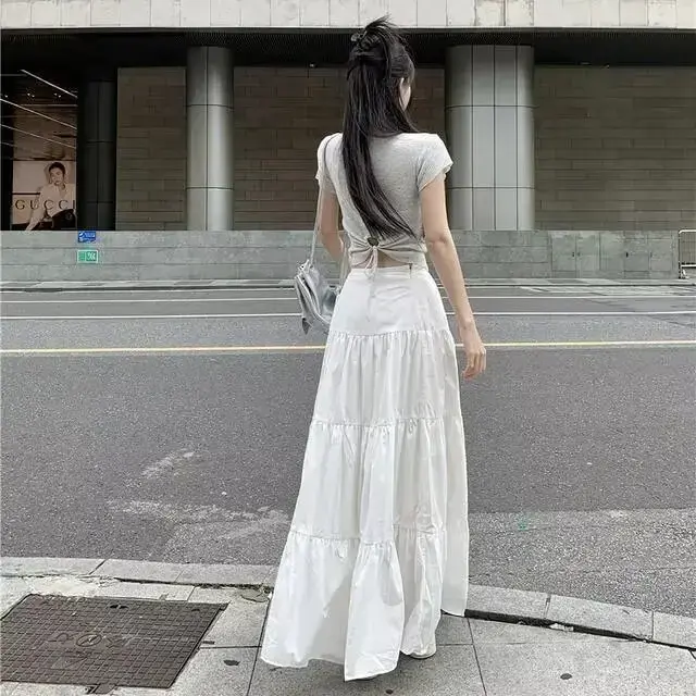 White Long Skirt For Women 2024 Spring Summer New A- Line Cake Long Dress Artistic Sensibility Half Dress Egg Cake Skirt