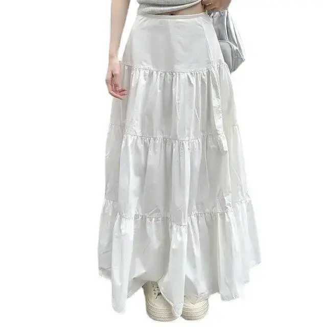 White Long Skirt For Women 2024 Spring Summer New A- Line Cake Long Dress Artistic Sensibility Half Dress Egg Cake Skirt