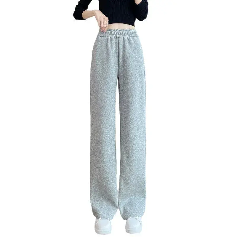 Grey Sports Wide Leg Pants Women's Spring Autumn Thin Straight Casual Sweatpants Comfortable Fashionable Female Trousers