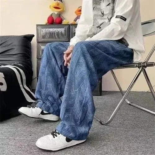 Fleece-Lined Straight-Leg Men's Pants Loose-Fit Casual Trousers Autumn Winter 2024 New Style Wide-Leg Sweatpants Windproof Pants