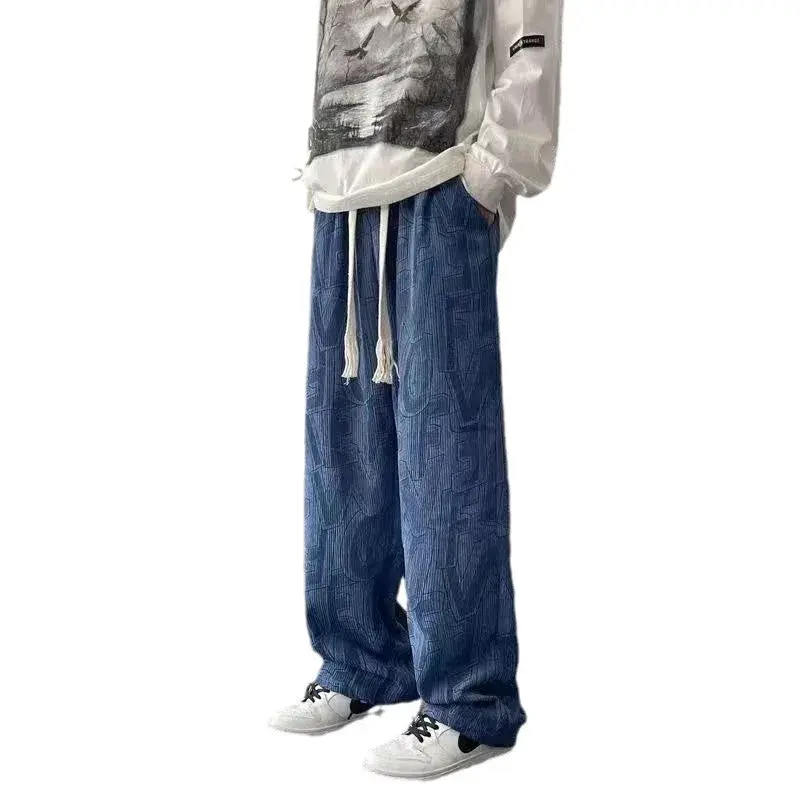 Fleece-Lined Straight-Leg Men's Pants Loose-Fit Casual Trousers Autumn Winter 2024 New Style Wide-Leg Sweatpants Windproof Pants