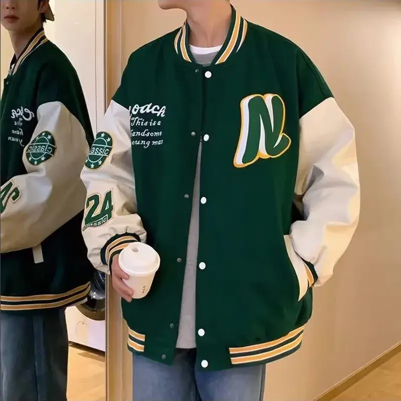 Vintage Trendy American Style Loose-Fit Hip Hop Couple Jacket Unisex Autumn New Style Patchwork Baseball Cap Splice Jacket