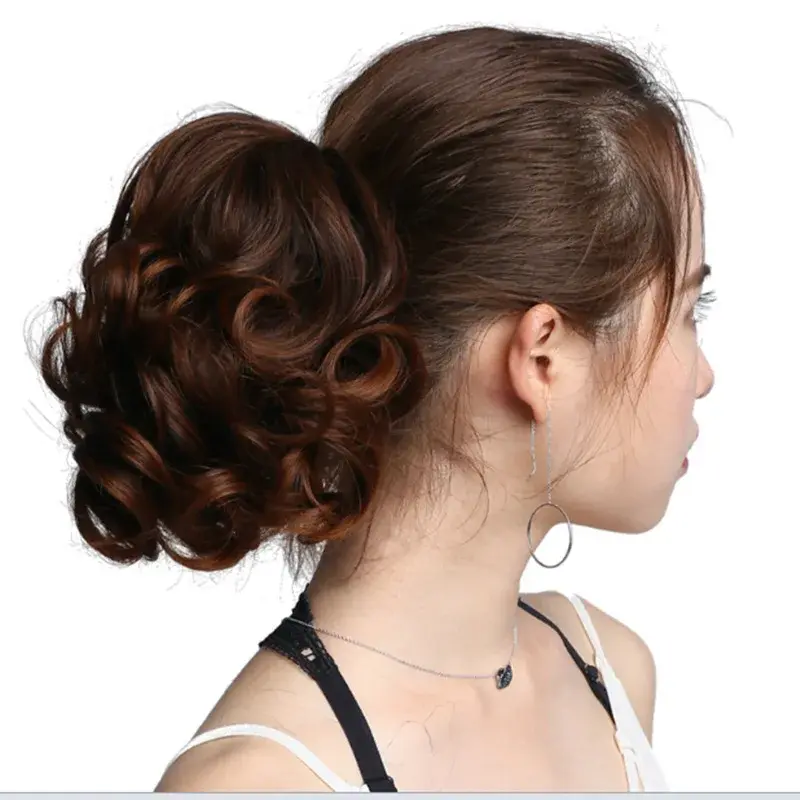 Short Hair Ponytail Wig with Clip Pear Flower Curl Short Hair Extensions Butterfly Clip Asian Fiber Tail Hair Extensions