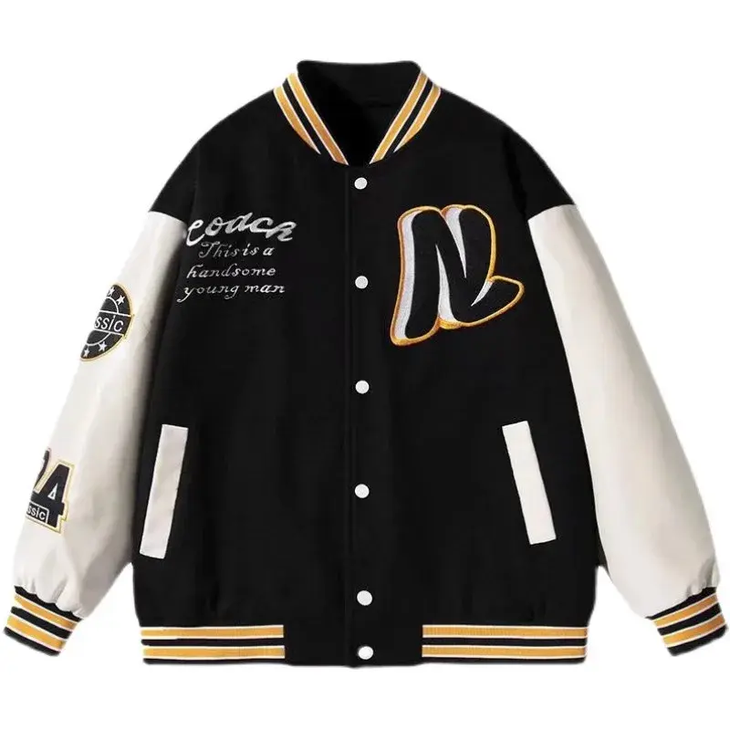Vintage Trendy American Style Loose-Fit Hip Hop Couple Jacket Unisex Autumn New Style Patchwork Baseball Cap Splice Jacket