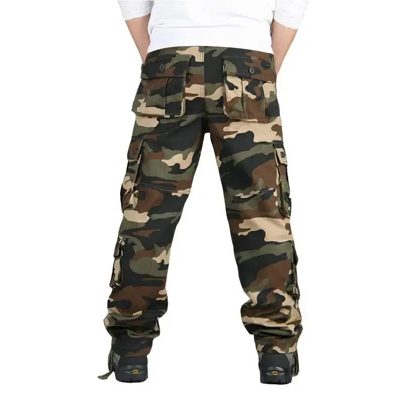 Cross-Border Pure Cotton Casual Pants For Men Loose-Fit Thick Cargo Pants Straight-Leg Pants Camouflage Trousers