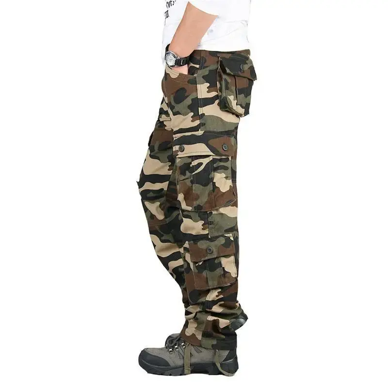 Cross-Border Pure Cotton Casual Pants For Men Loose-Fit Thick Cargo Pants Straight-Leg Pants Camouflage Trousers