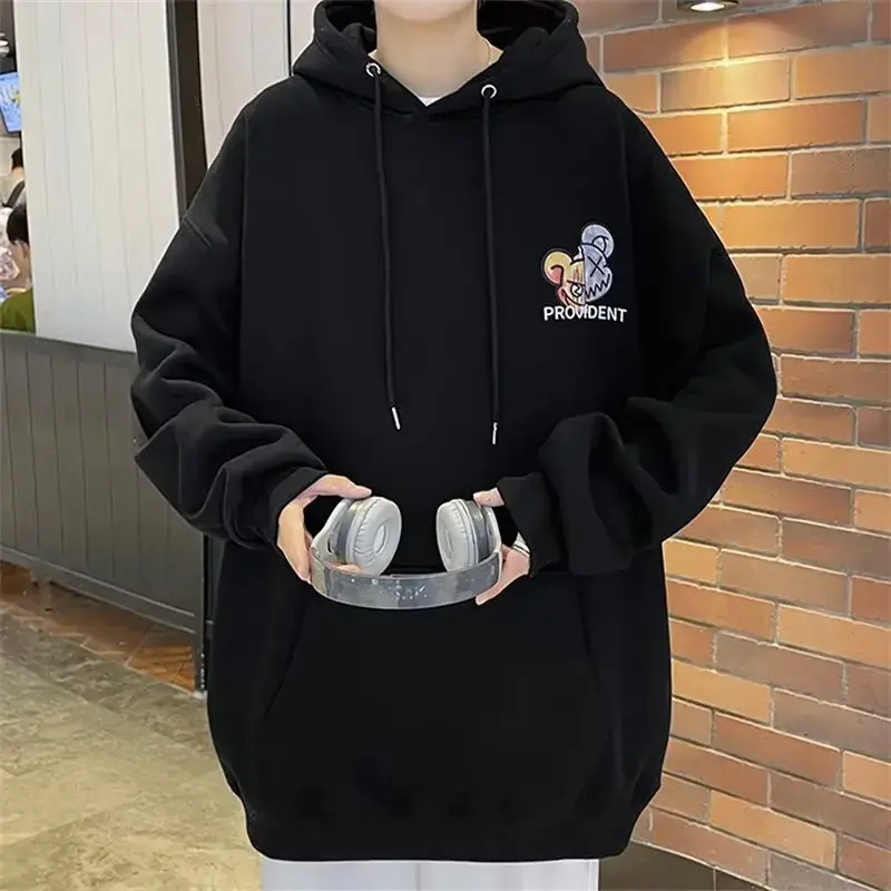 Vintage American Style Men's Hooded Sweatshirt Loose Fit Fleece Lined Thickened Warm Jacket For Autumn Winter Casual Scene