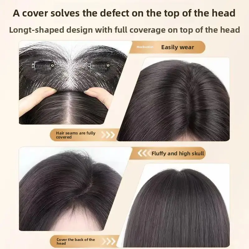 Lightweight T-Shape Hand-Woven Hair Extension Women's Invisible Inner Net False Hair Frontal Bangs White Hair Coverage Increased