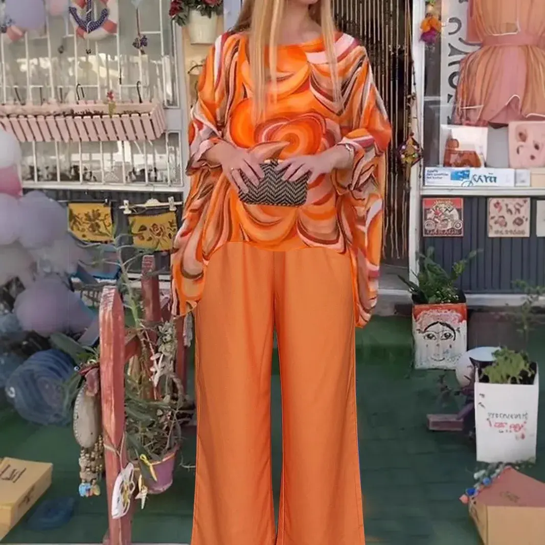 Loose Batwing Sleeve round Neck Women's Top Bottoms Set Summer 2025 Fashionable New Arrival Women's Clothing Outfit Set