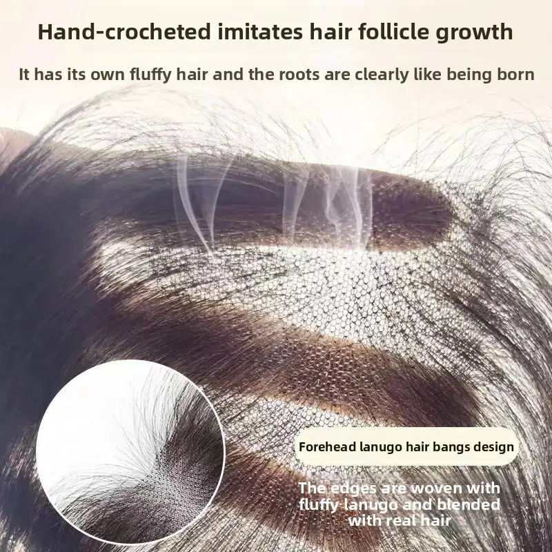 Lightweight T-Shape Hand-Woven Hair Extension Women's Invisible Inner Net False Hair Frontal Bangs White Hair Coverage Increased