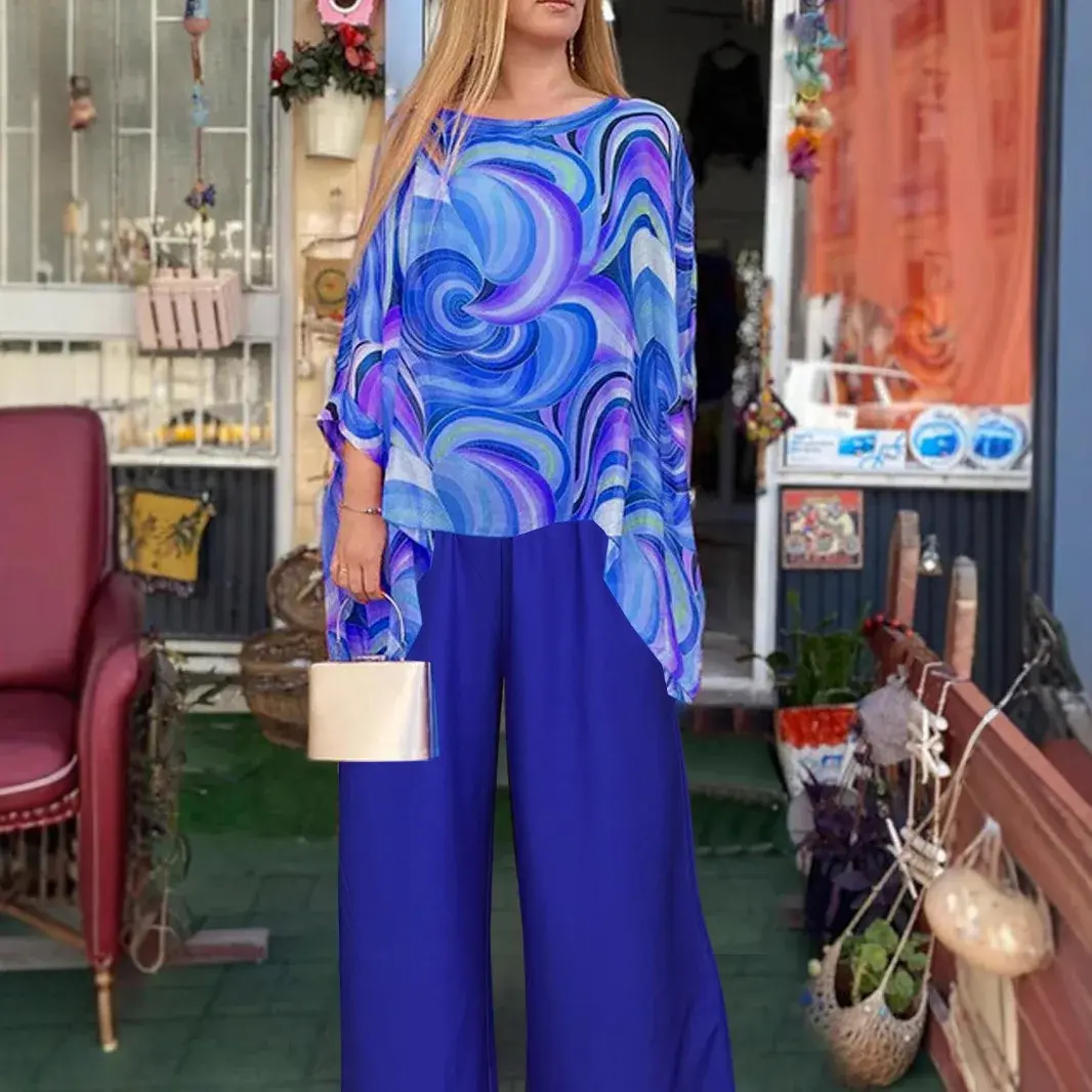 Loose Batwing Sleeve round Neck Women's Top Bottoms Set Summer 2025 Fashionable New Arrival Women's Clothing Outfit Set