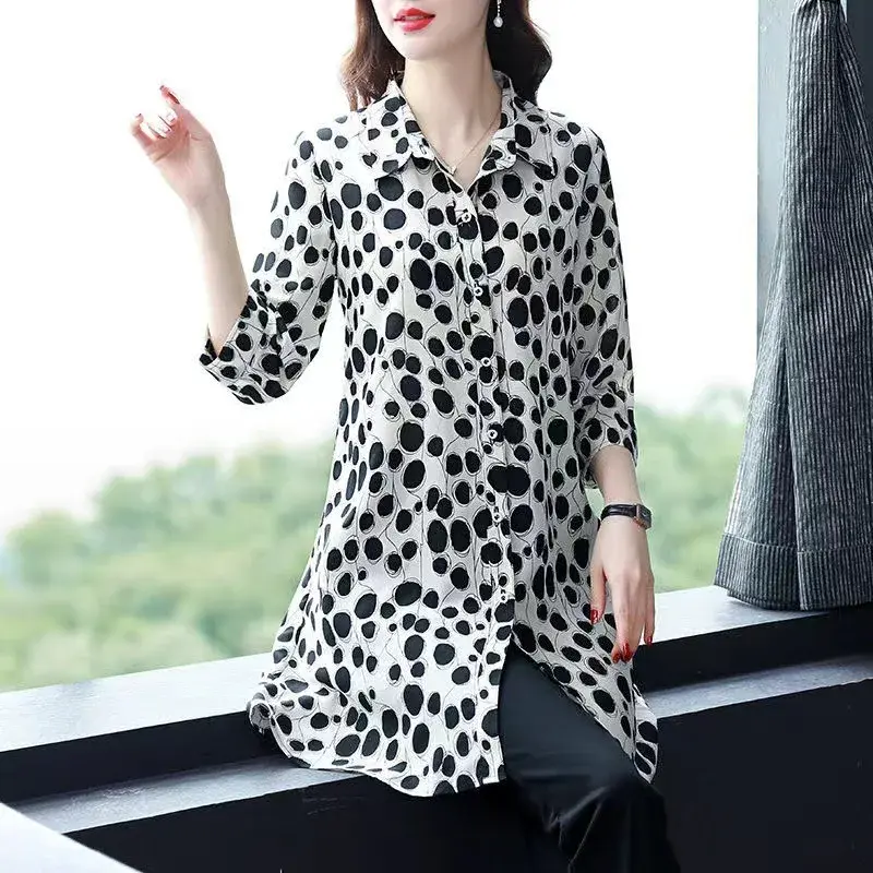 Spring Summer New Style Women's Chiffon Shirt Midi Length Sleeveless Top Fashionable Large Size Mommy Clothes Shirt