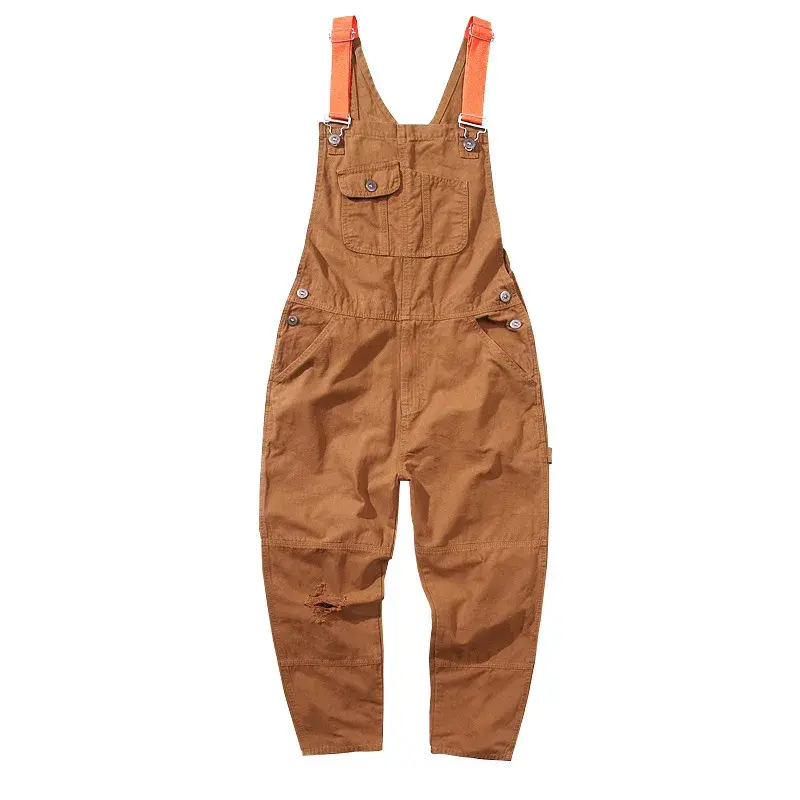 2024 Summer Vintage Workwear Color Block Denim Pants Loose Fit Straight Leg Casual Overalls Trendy For Men Women