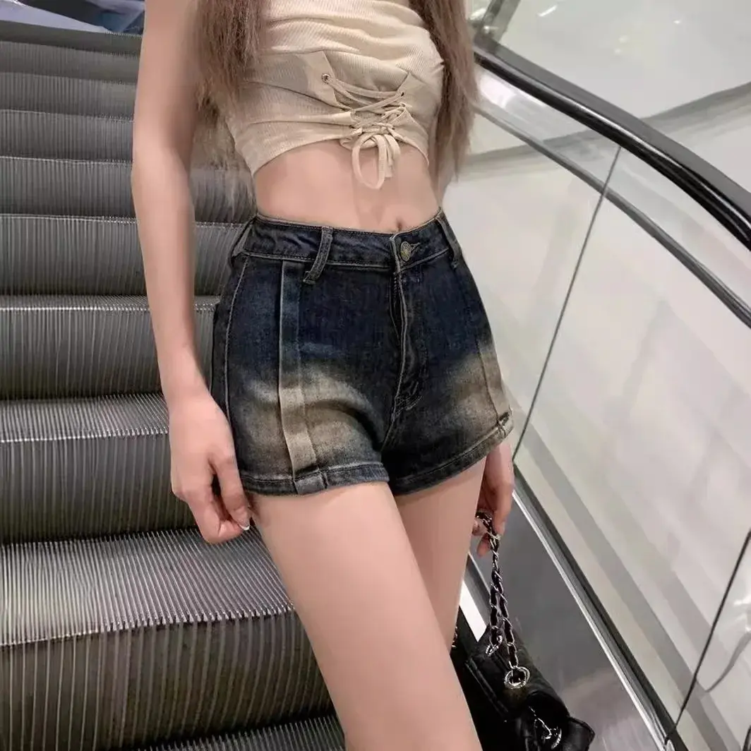 Retro Washed Denim Shorts Women Summer Hot Sale Of The Season New Straight Leg High Waist Slimming Versatile Hot Pants Casual Co