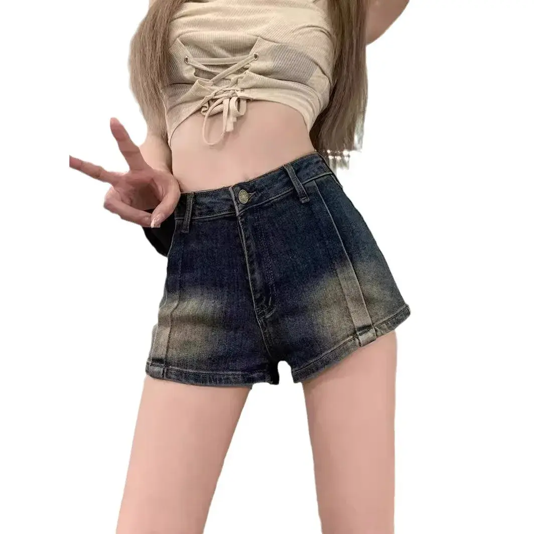Retro Washed Denim Shorts Women Summer Hot Sale Of The Season New Straight Leg High Waist Slimming Versatile Hot Pants Casual Co